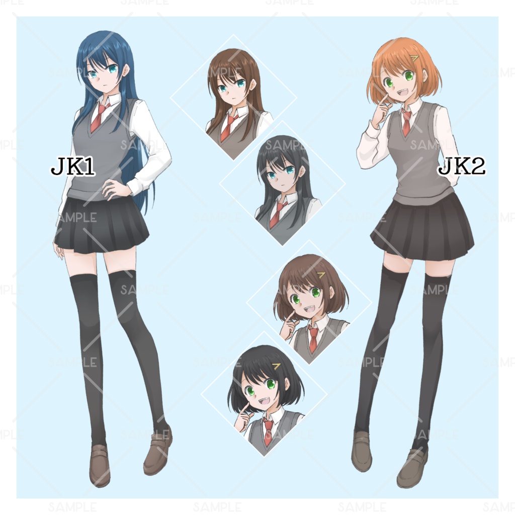 「立ち絵素材 女子高生/全8種 カラー差分あり」