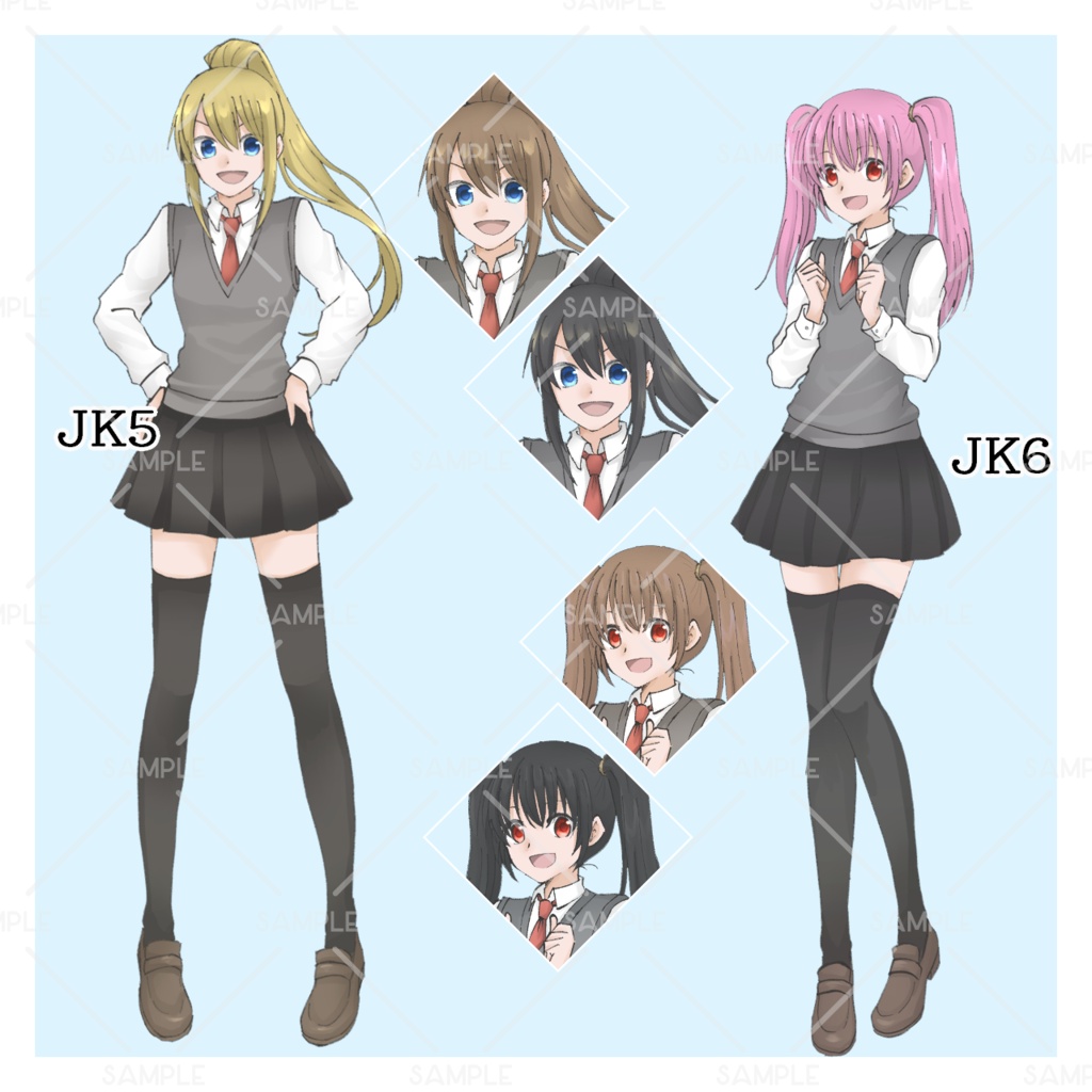 「立ち絵素材 女子高生/全8種 カラー差分あり」