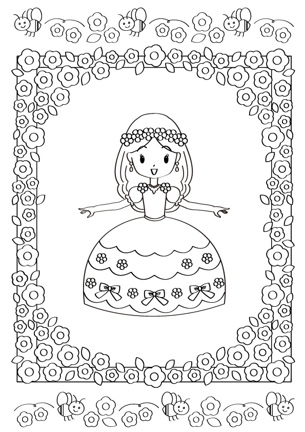 お花とおひめ様のぬり絵1