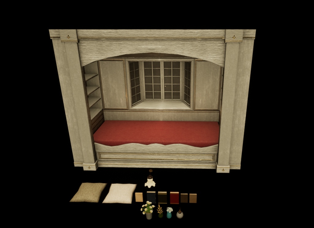 【3Dモデル】アンティークアルコーブベッド+小物