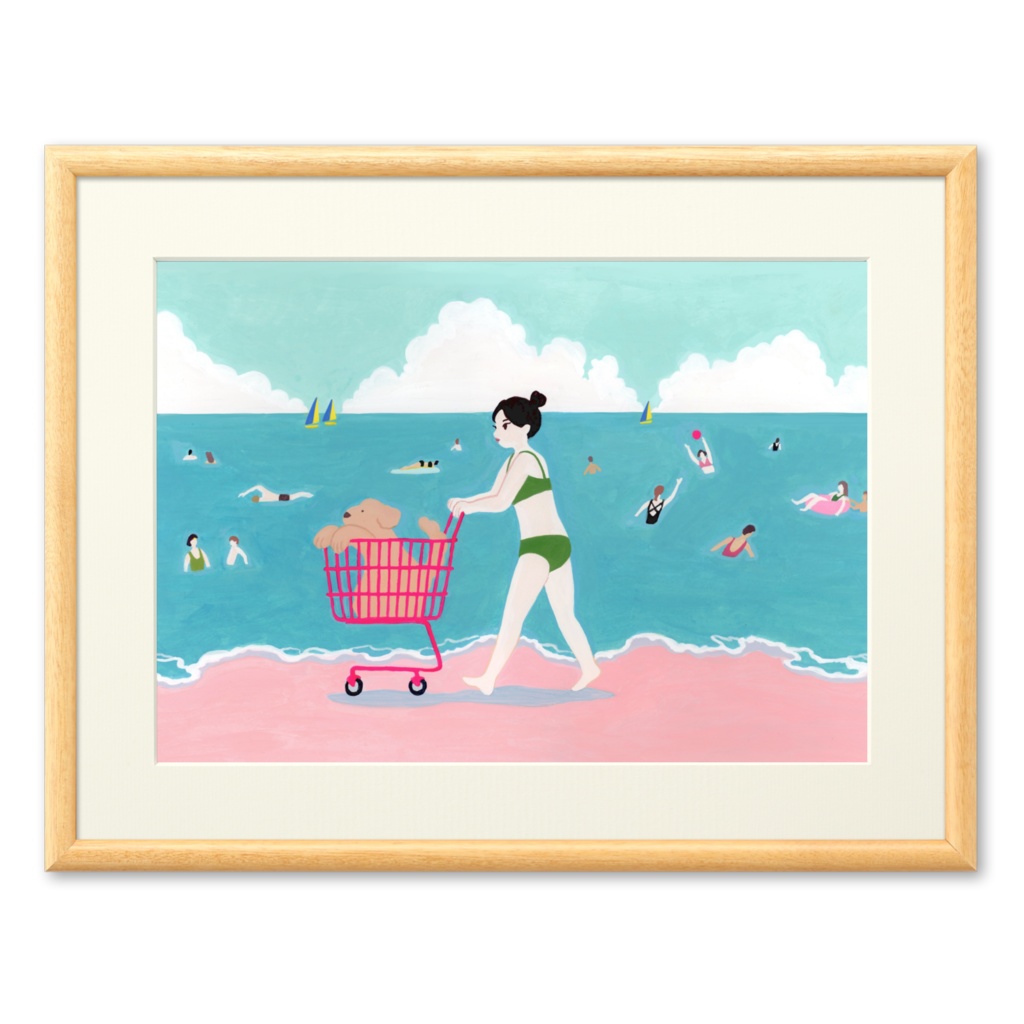 複製原画『浜辺をゆく』額付き