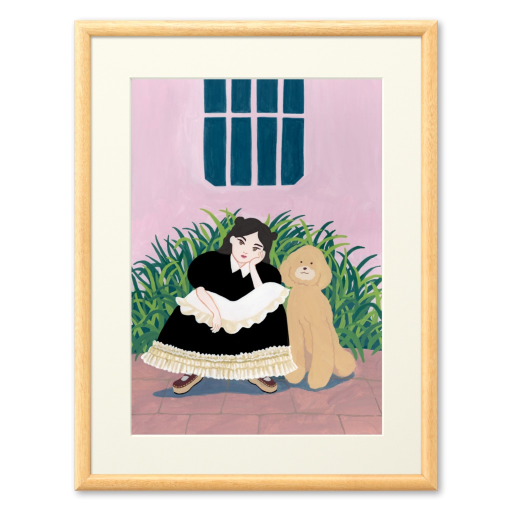 複製原画『彼女と犬のポートレート』額付き