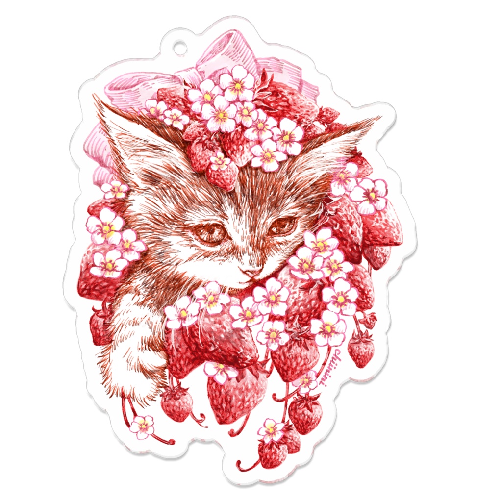 苺と猫01アクリルキーホルダー