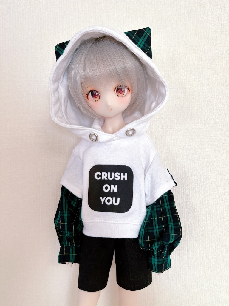 緑チェックのねこみみパーカー