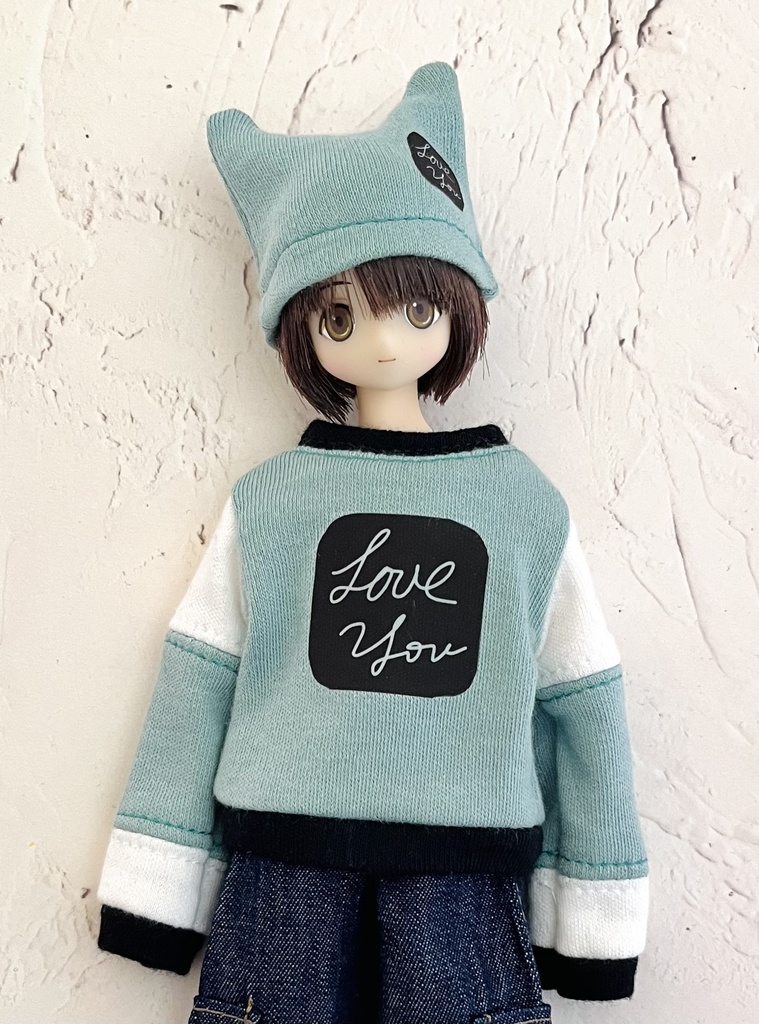 22cmドール用Love youトレーナー　グリーン
