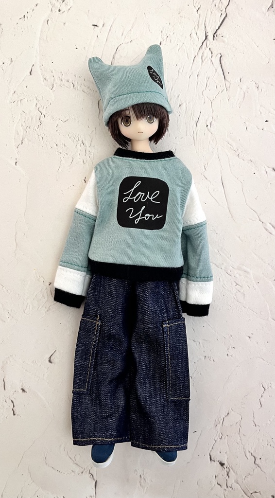 22cmドール用Love youトレーナー グリーン