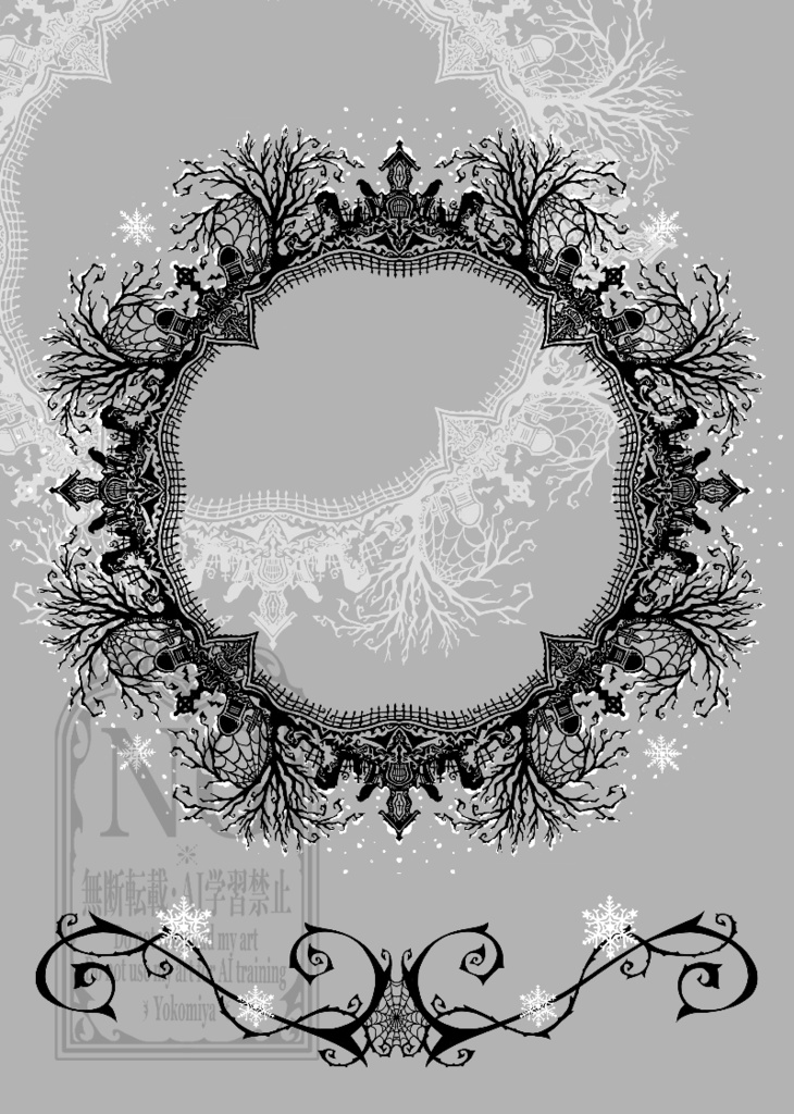 手描き飾り枠『雪と墓地』