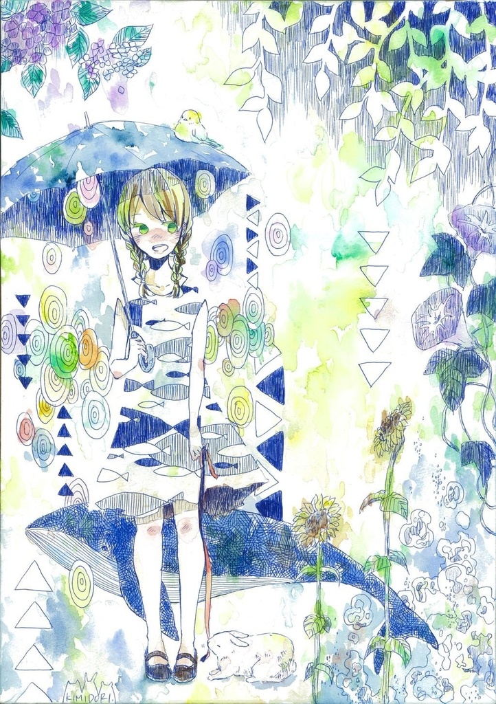 原画「君と夏休み」額なし　※パネルから取り外しました。