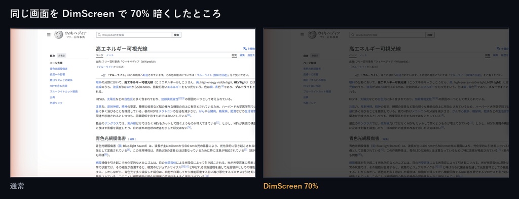 DimScreen ─ Windowsの明るさを下限よりさらに暗くする常駐アプリ