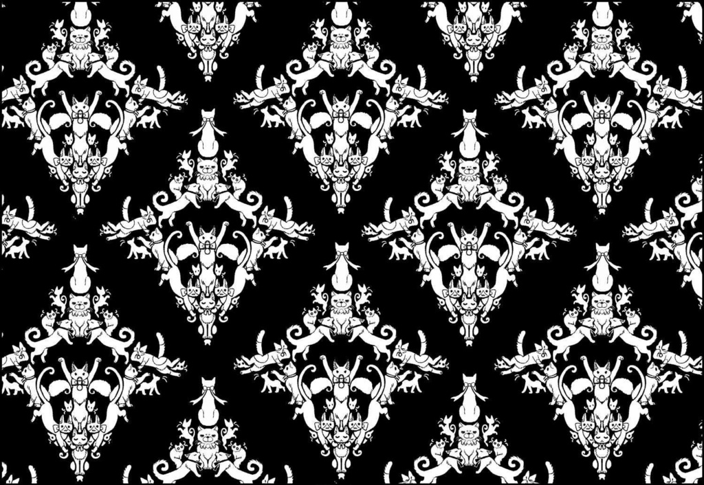 ダマスク柄 猫 Tシャツ