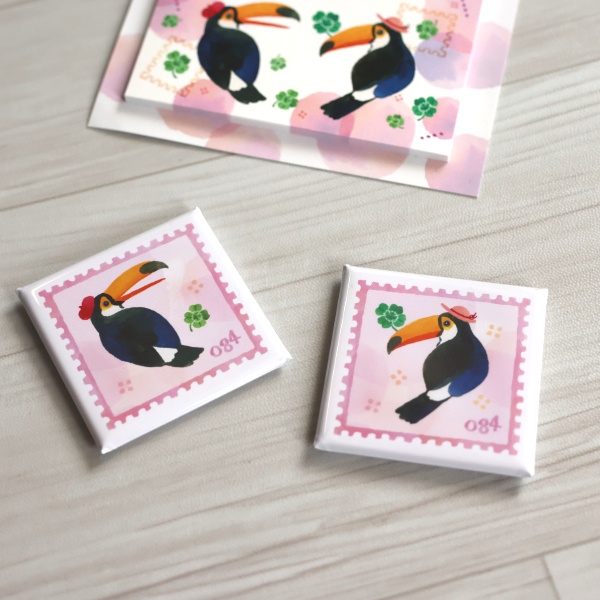 (全2種) オリジナル 缶マグネット オニオオハシ / 可愛い 切手風 スクエア 磁石 泉はるか