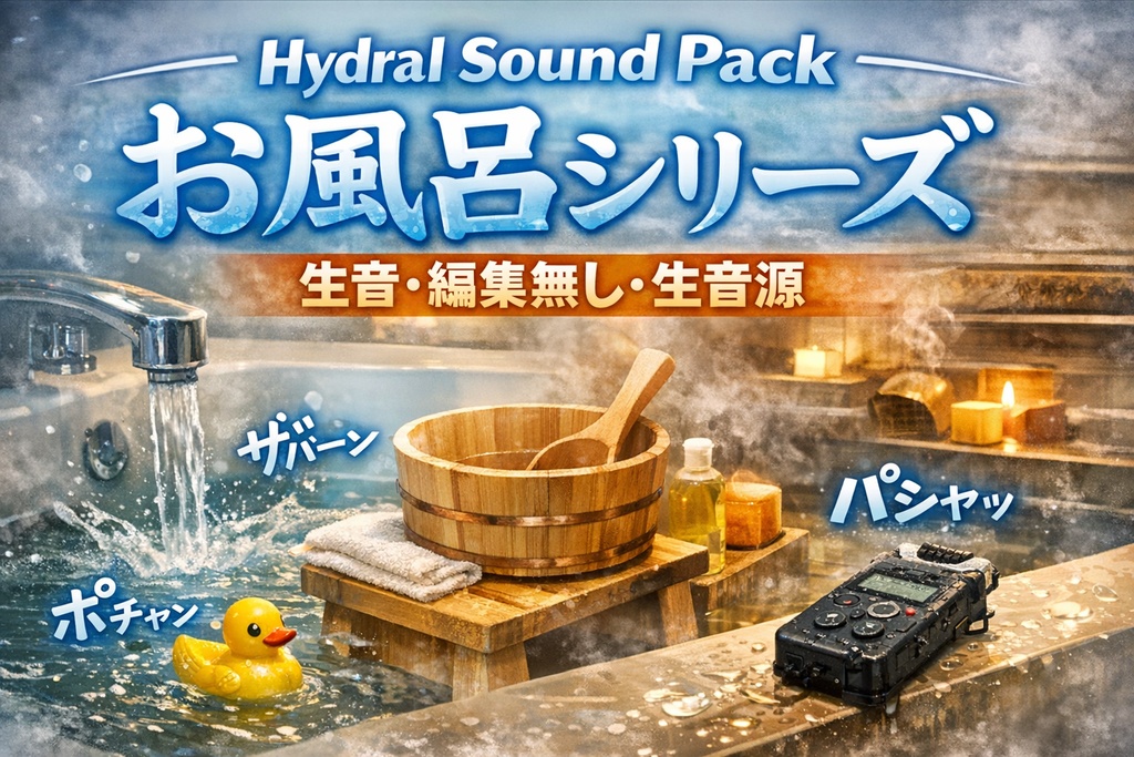 Hydral Sound Pack お風呂シリーズ　生音・編集無し・生音源・合計9分35秒・男・声なし