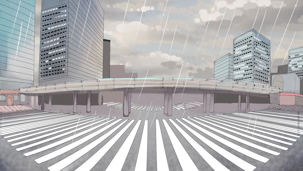 雨の日の交差点