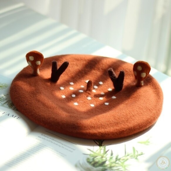 ニホンジカ羊毛ベレー帽