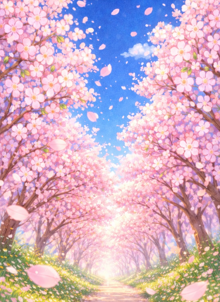 桜の花びらが導く、希望への道  — A Path Guided by Falling Cherry Blossoms —