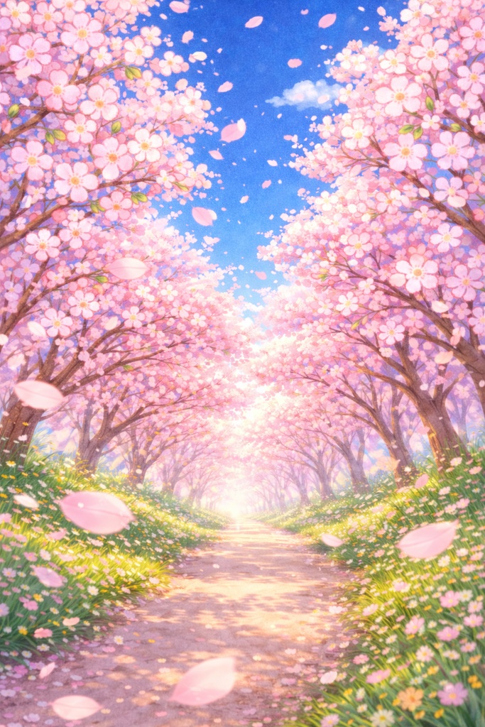 桜の花びらが導く、希望への道  — A Path Guided by Falling Cherry Blossoms —