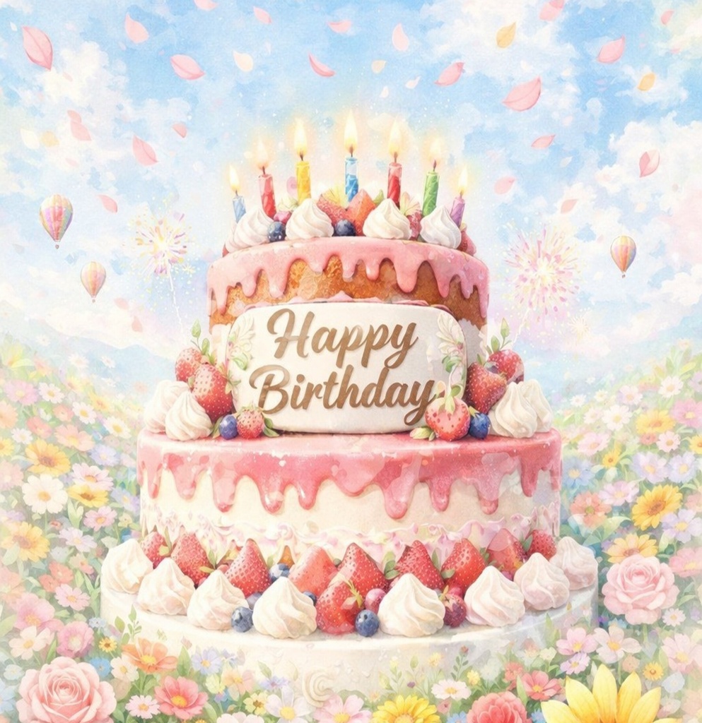 花と祝福の誕生日ケーキ  今日という奇跡を祝って