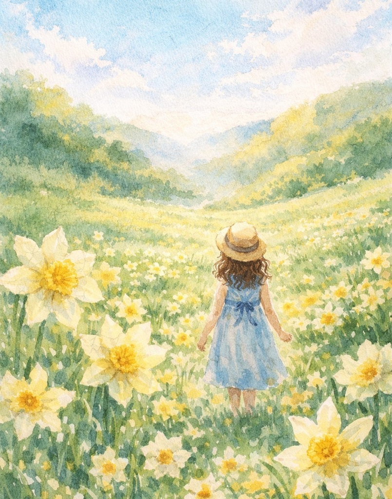 水仙咲く丘の朝 ― 6000×4000px 高解像度データ