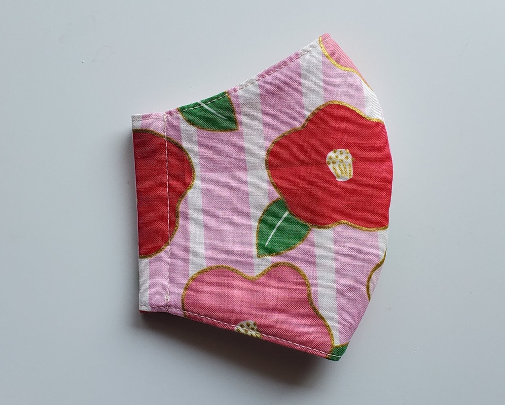 大人用布マスク【椿/ツバキ】かわいい 和柄 ピンク 綿100%