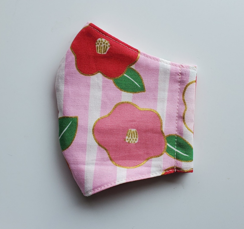 大人用布マスク【椿/ツバキ】かわいい 和柄 ピンク 綿100%