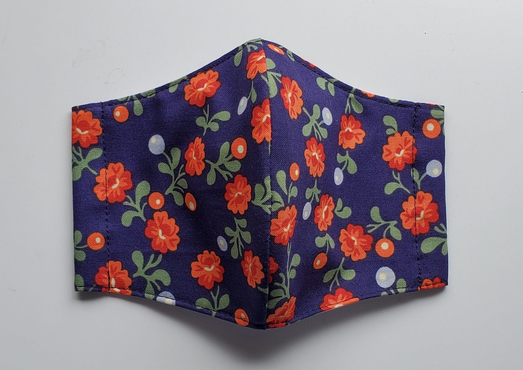 大人用布マスク【花柄】かわいい ネイビー USAコットン 綿100％