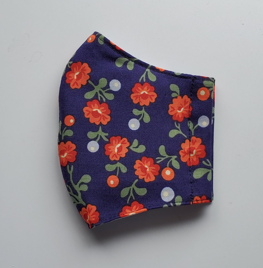 大人用布マスク【花柄】かわいい ネイビー USAコットン 綿100%