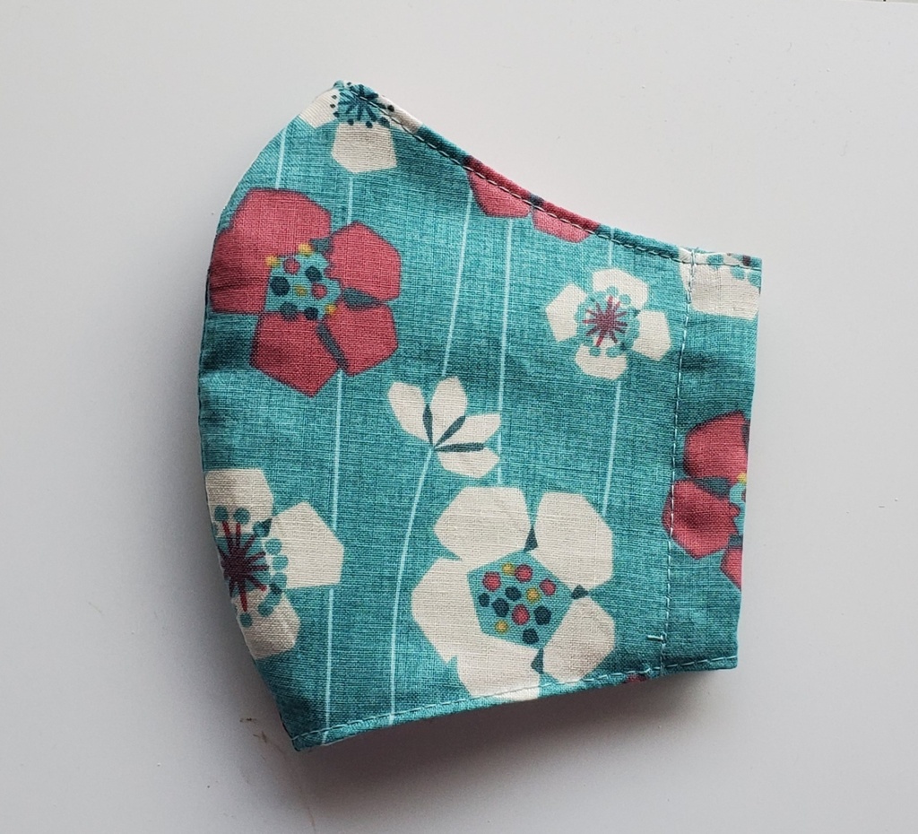 大人用布マスク【花柄/ブルー】かわいい 綿100%