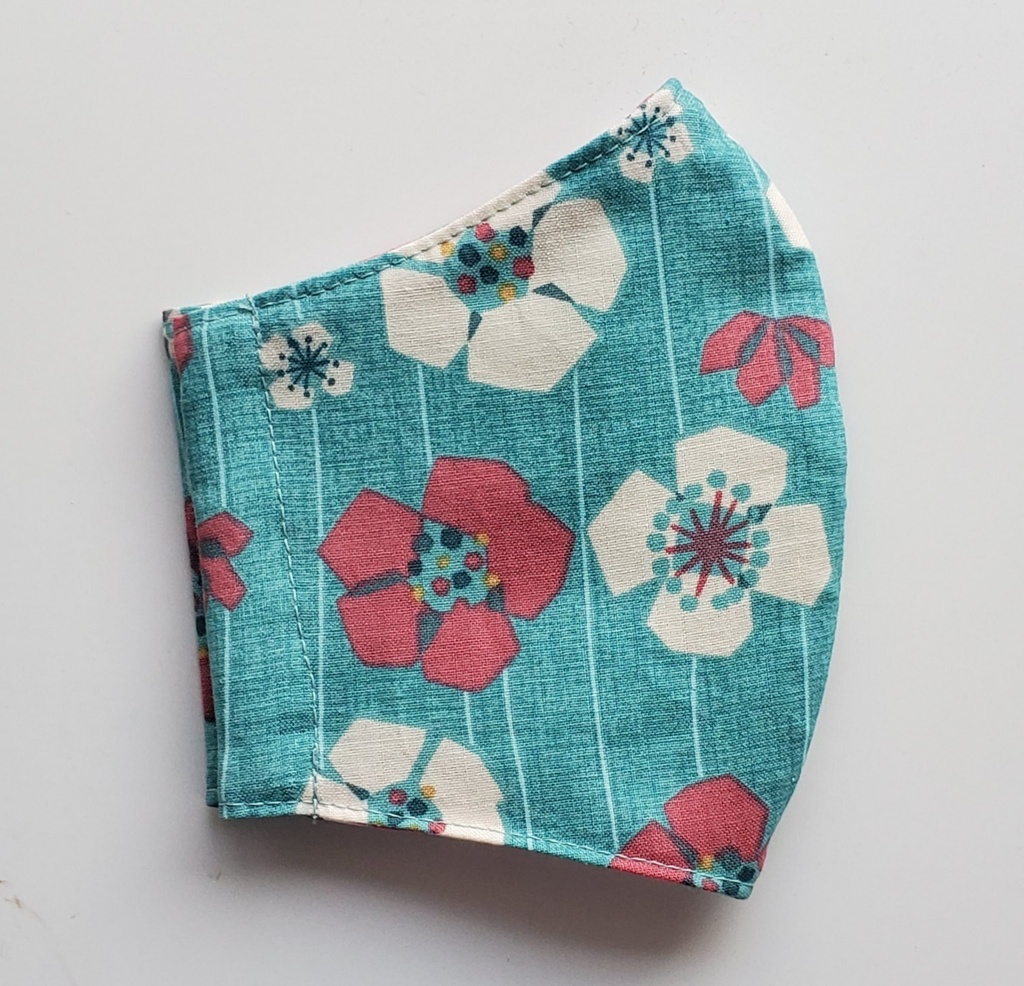 大人用布マスク【花柄/ブルー】かわいい 綿100%