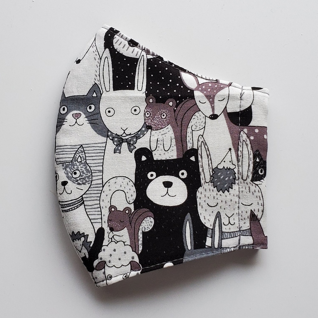 大人用布マスク【密な動物たち/ブラック】かわいい 綿100%