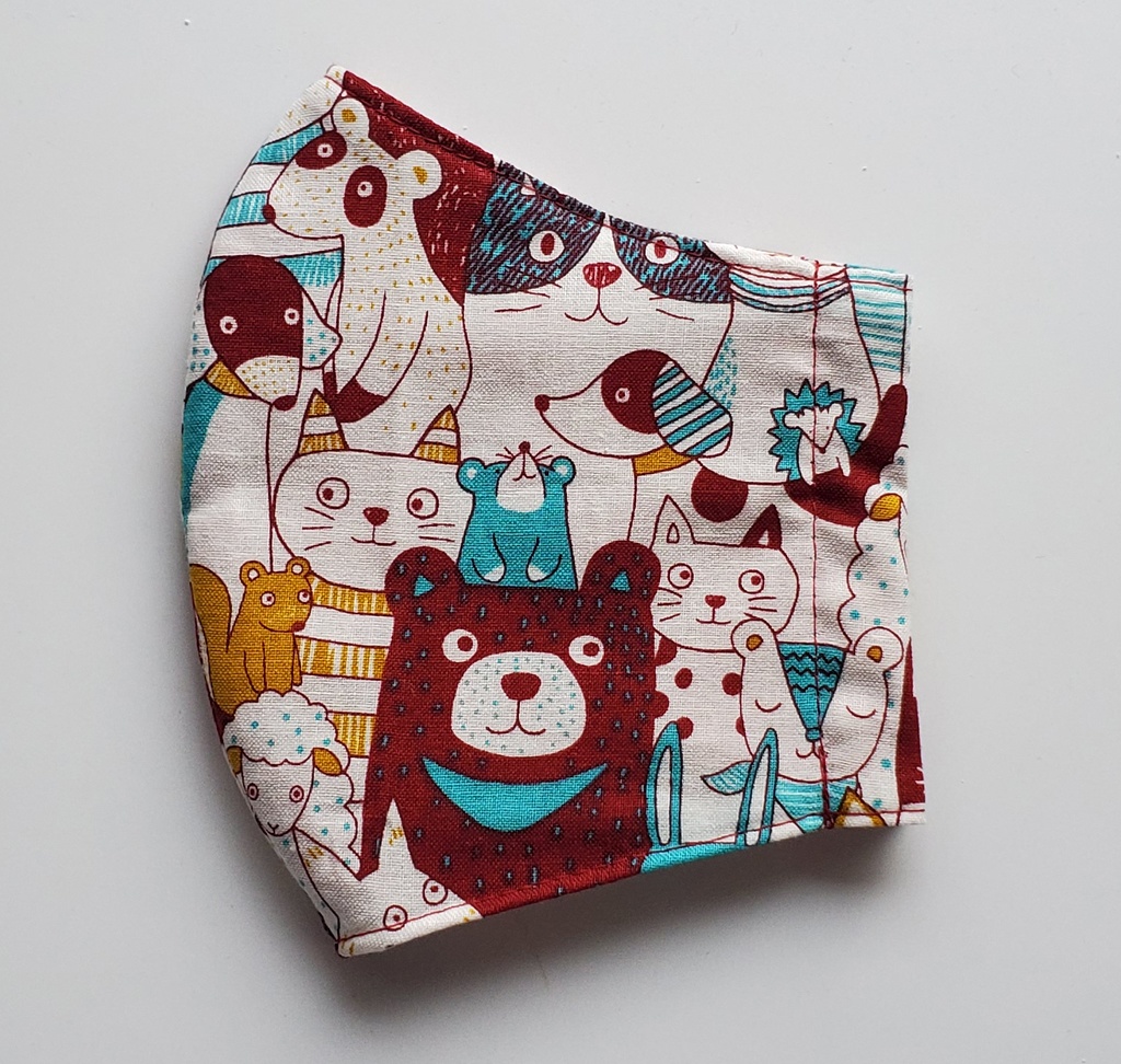 大人用布マスク【密な動物たち/レッド】かわいい 綿100%