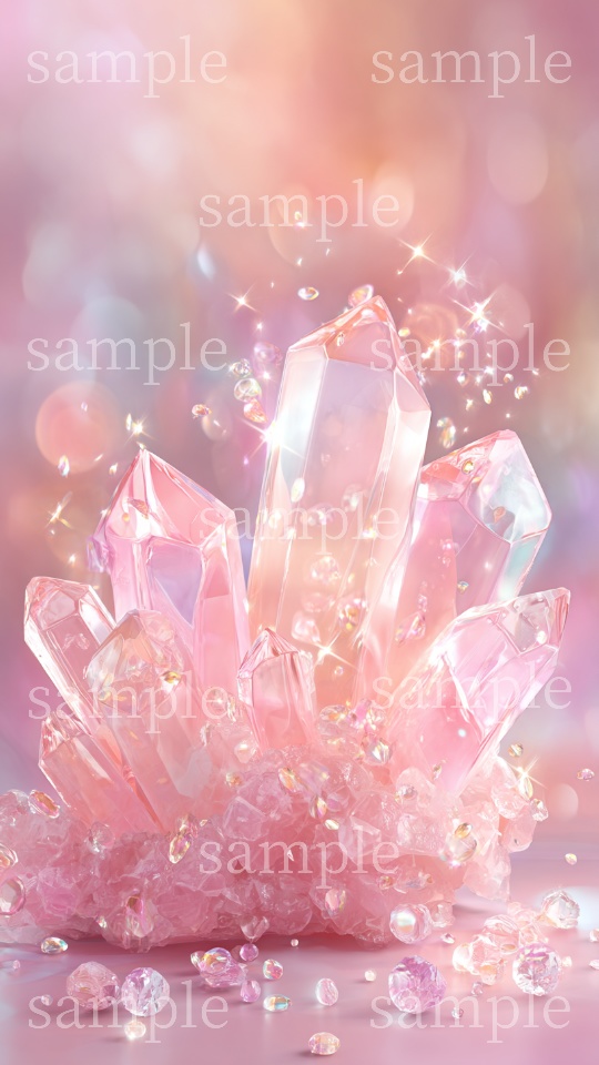 【スマホ壁紙】恋愛・夫婦・出会い運のお守りに|ローズクォーツ〈クリスタルB〉|スマホ壁紙2サイズ