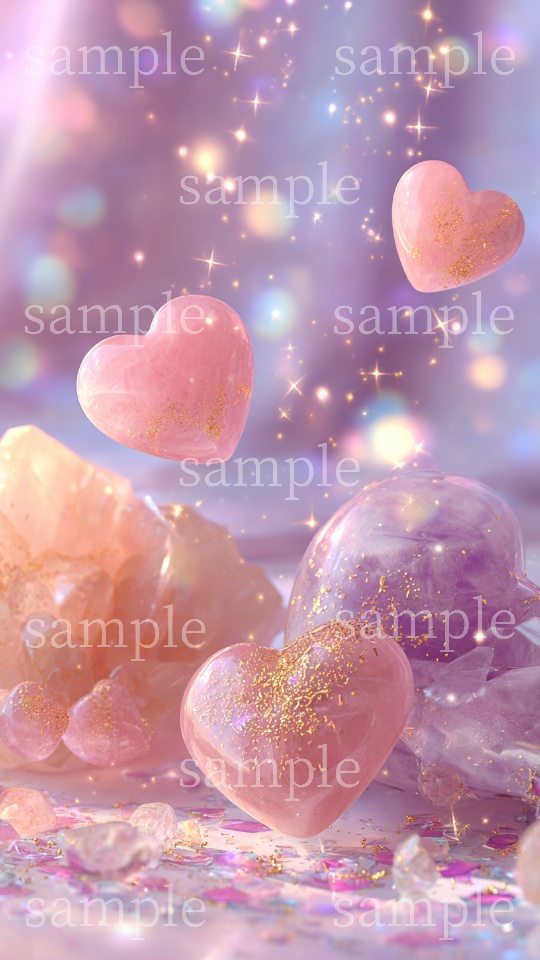 【スマホ壁紙】恋愛・夫婦・出会い運のお守りに|ローズクォーツ〈ハートA〉|スマホ壁紙2サイズ