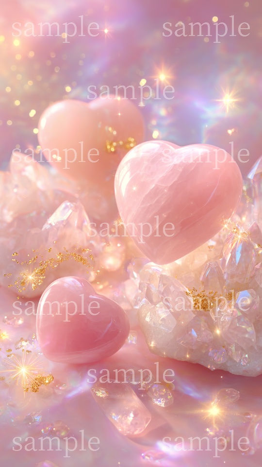 【スマホ壁紙】恋愛・夫婦・出会い運のお守りに|ローズクォーツ〈ハートB〉|スマホ壁紙2サイズ