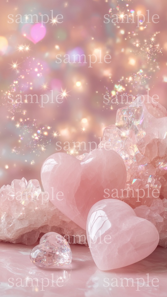 【スマホ壁紙】恋愛・夫婦・出会い運のお守りに|ローズクォーツ〈ハートC〉|スマホ壁紙2サイズ
