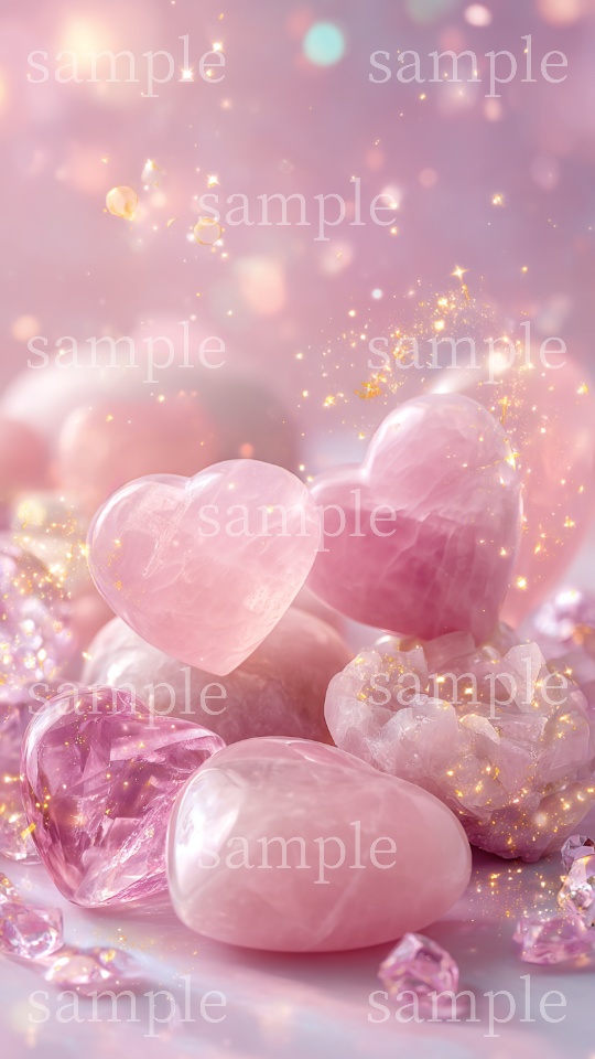 【スマホ壁紙】恋愛・夫婦・出会い運のお守りに|ローズクォーツ〈ハートD〉|スマホ壁紙2サイズ