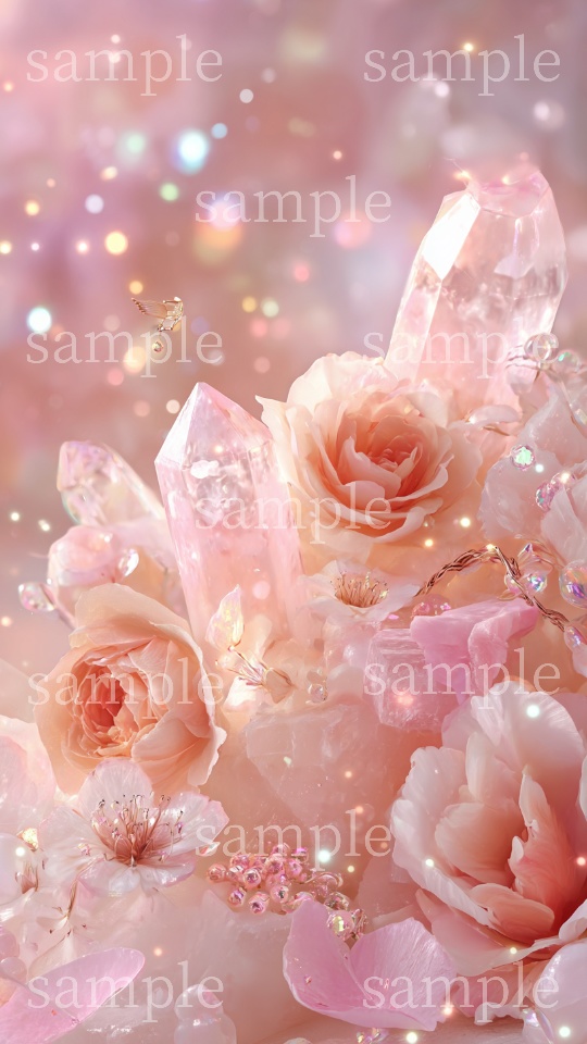 【スマホ壁紙】恋愛・夫婦・出会い運のお守りに|ローズクォーツ〈薔薇A〉|スマホ壁紙2サイズ