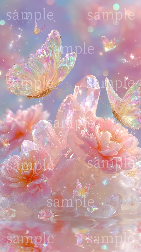 【スマホ壁紙】恋愛・夫婦・出会い運のお守りに|ローズクォーツ〈蝶々C〉|スマホ壁紙2サイズ