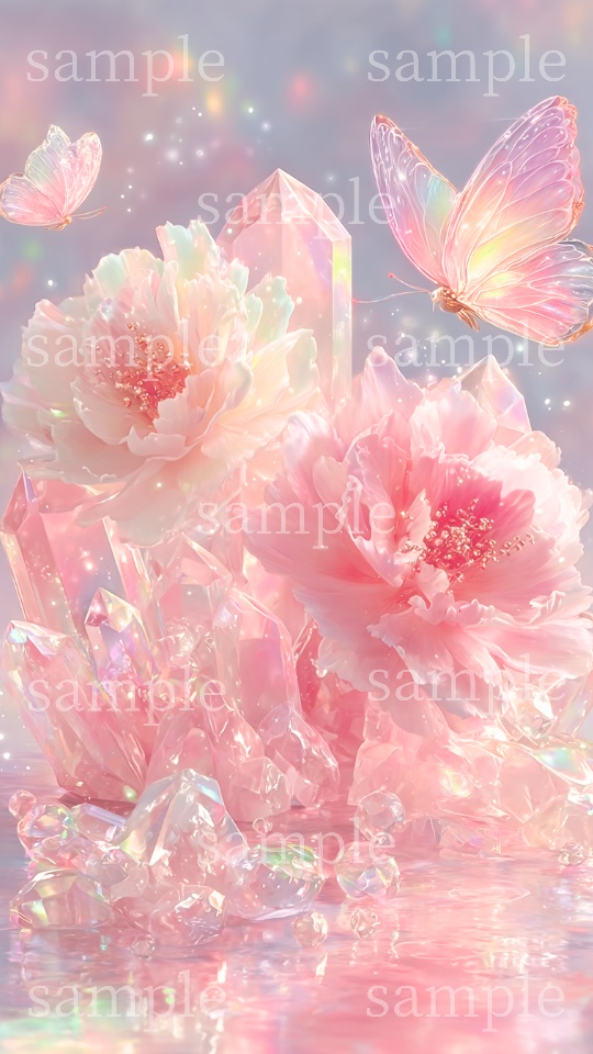 【スマホ壁紙】恋愛・夫婦・出会い運のお守りに|ローズクォーツ〈蝶々D〉|スマホ壁紙2サイズ