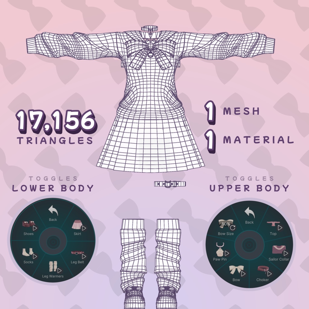 【Airi / Manuka / Shinano対応】Kenkyo Toon Wear – 謙虚トゥーン制服セット【VRChat】【Modular Avatar対応】