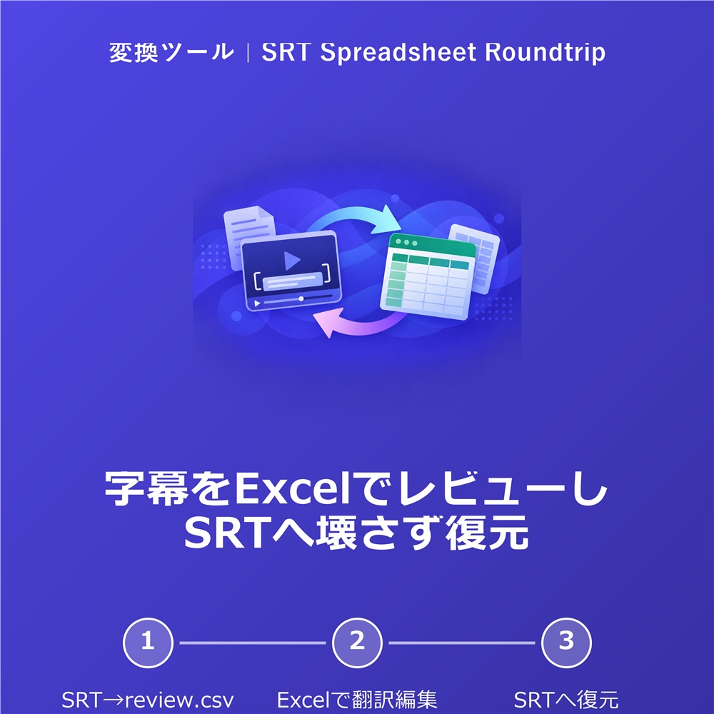 SRT Spreadsheet Roundtrip｜字幕(SRT)をExcelでレビュー・翻訳して復元するツール