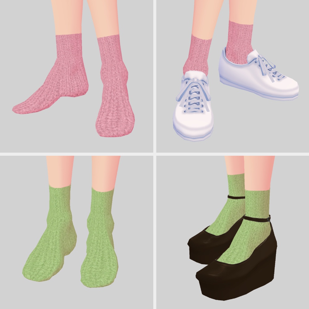 【新色追加しました】ざっくり編みのショート丈靴下【vroid用】