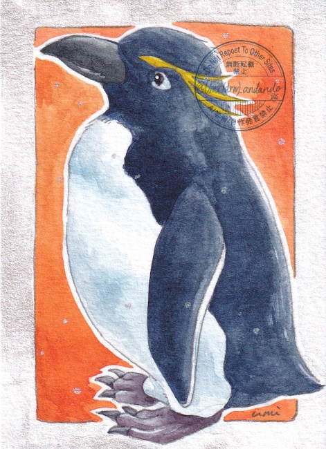 ATCサイズ原画『イワトビペンギン』