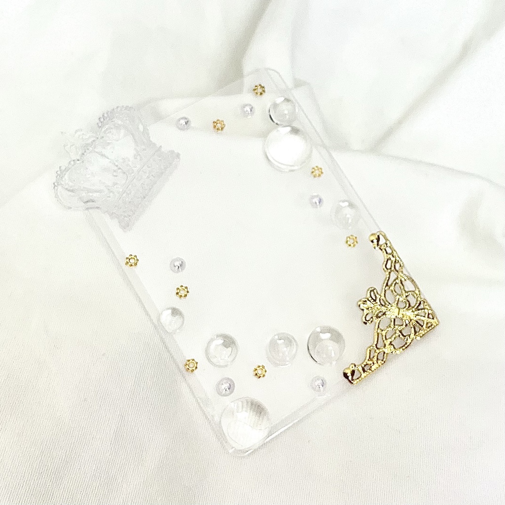 トレカケースデコ B8 レジンデコ 硬質ケース 泡 ゴールド 透明 クリア 王子様 王冠 キング カードケースデコ 推し活 オタ活