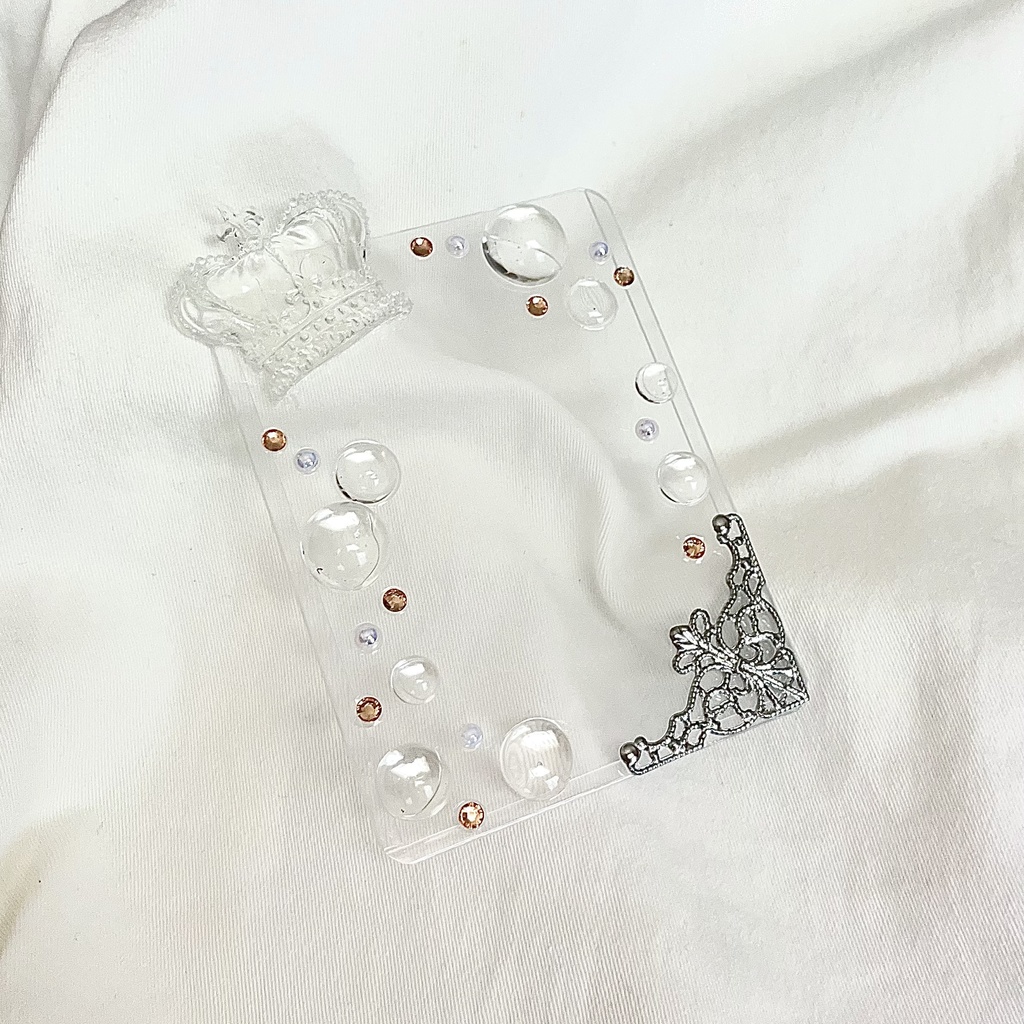 トレカケースデコ B8 レジンデコ 硬質ケース 泡 シルバー 透明 クリア 王子様 王冠 キング カードケースデコ 推し活 オタ活