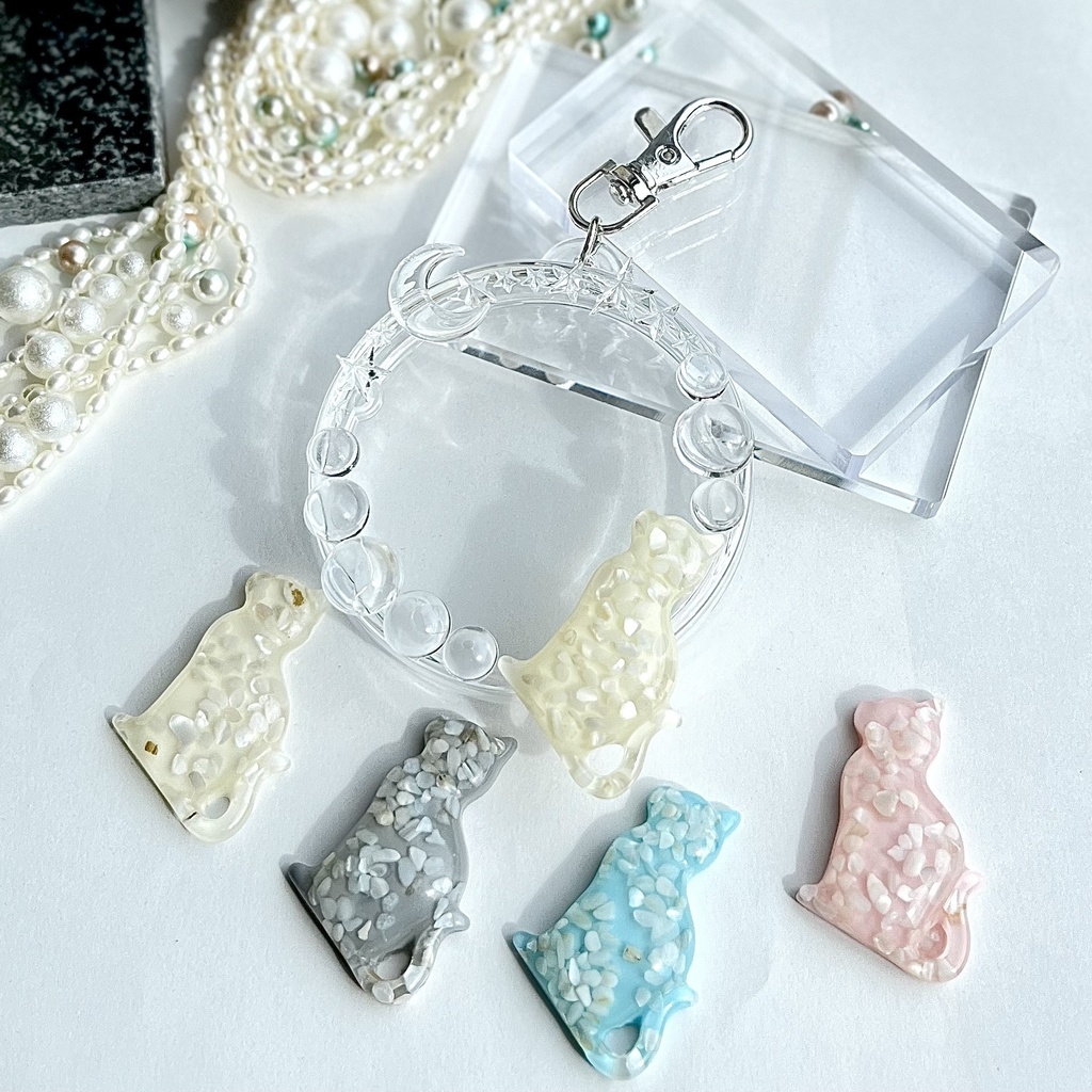 缶バッジケース デコ クリア レジン ネコ キャット 猫 星 月 缶バッジデコ 推し活 オタ活 ヲタ活 透明 クリア