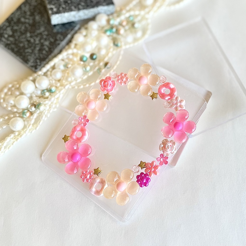 トレカケースデコ B8 硬質ケースデコ クリア ピンク ピンク スター 薔薇 フラワー バラ ローズ 星 スター ゴールド フォトフレーム カードケースデコ 推し活 ヲタ活 プレゼント