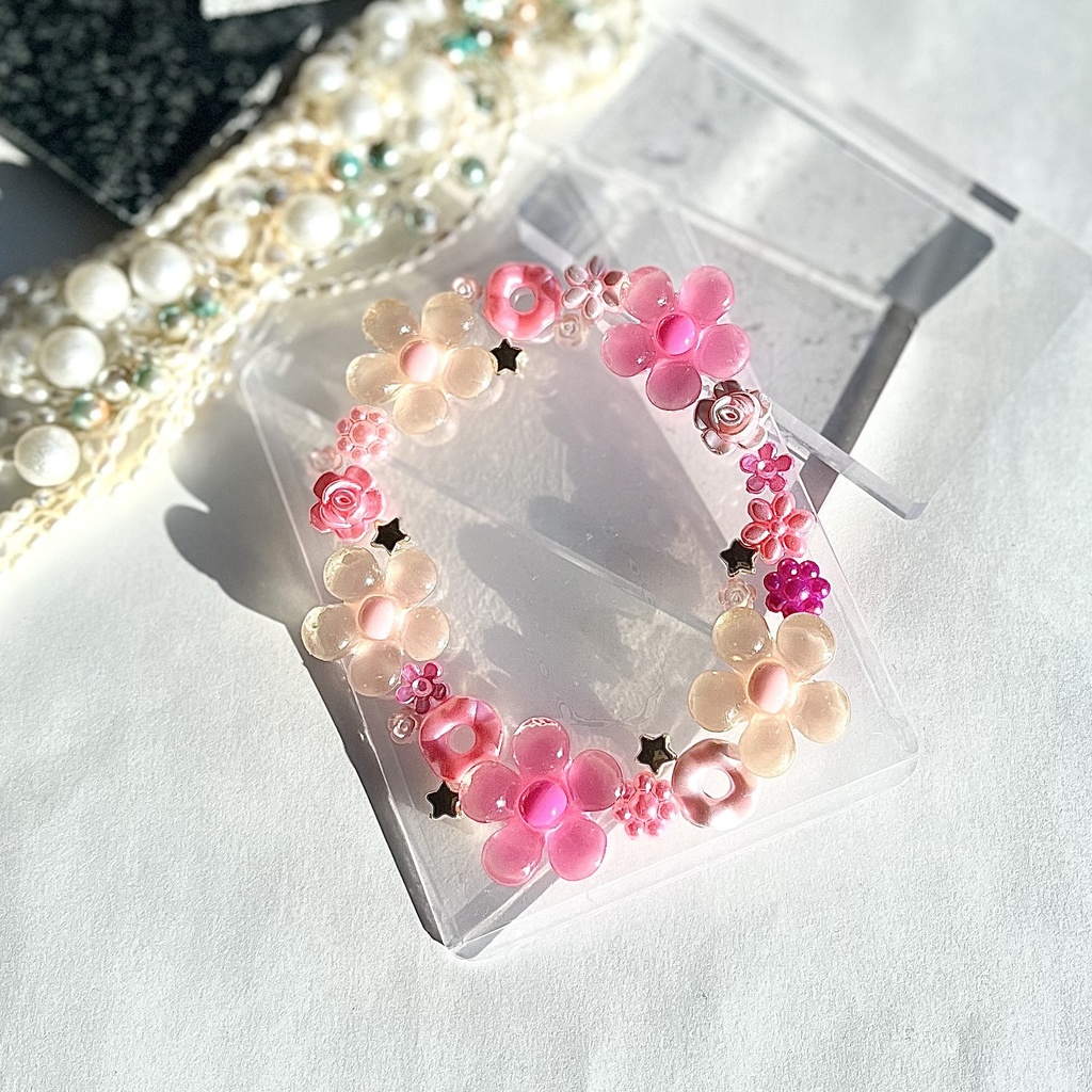 トレカケースデコ B8 硬質ケースデコ クリア ピンク ピンク スター 薔薇 フラワー バラ ローズ 星 スター ゴールド フォトフレーム カードケースデコ 推し活 ヲタ活 プレゼント