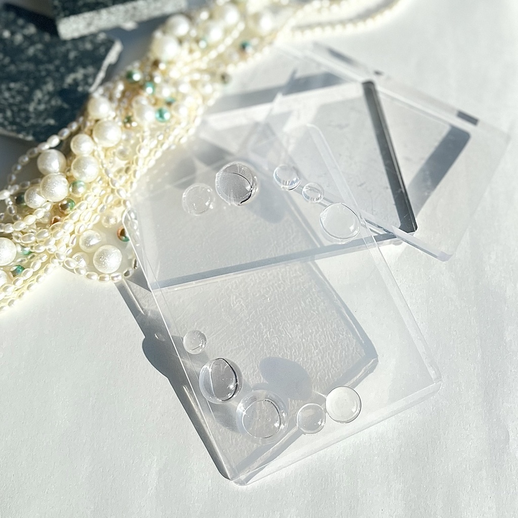 トレカケースデコ B8 硬質ケースデコ 花 クリア 半球 丸 シャボン玉 泡 透明 アクア 水面 フラワー 花 レジン フォトフレーム カードケースデコ 推し活 ヲタ活 プレゼント