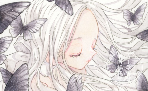 オリジナル　イラスト原画　【冥蝶】　額付きミニ原画