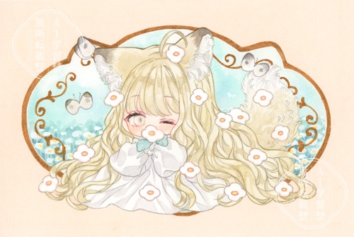 オリジナル　イラスト原画　【Petal Charm】　額付きミニ原画